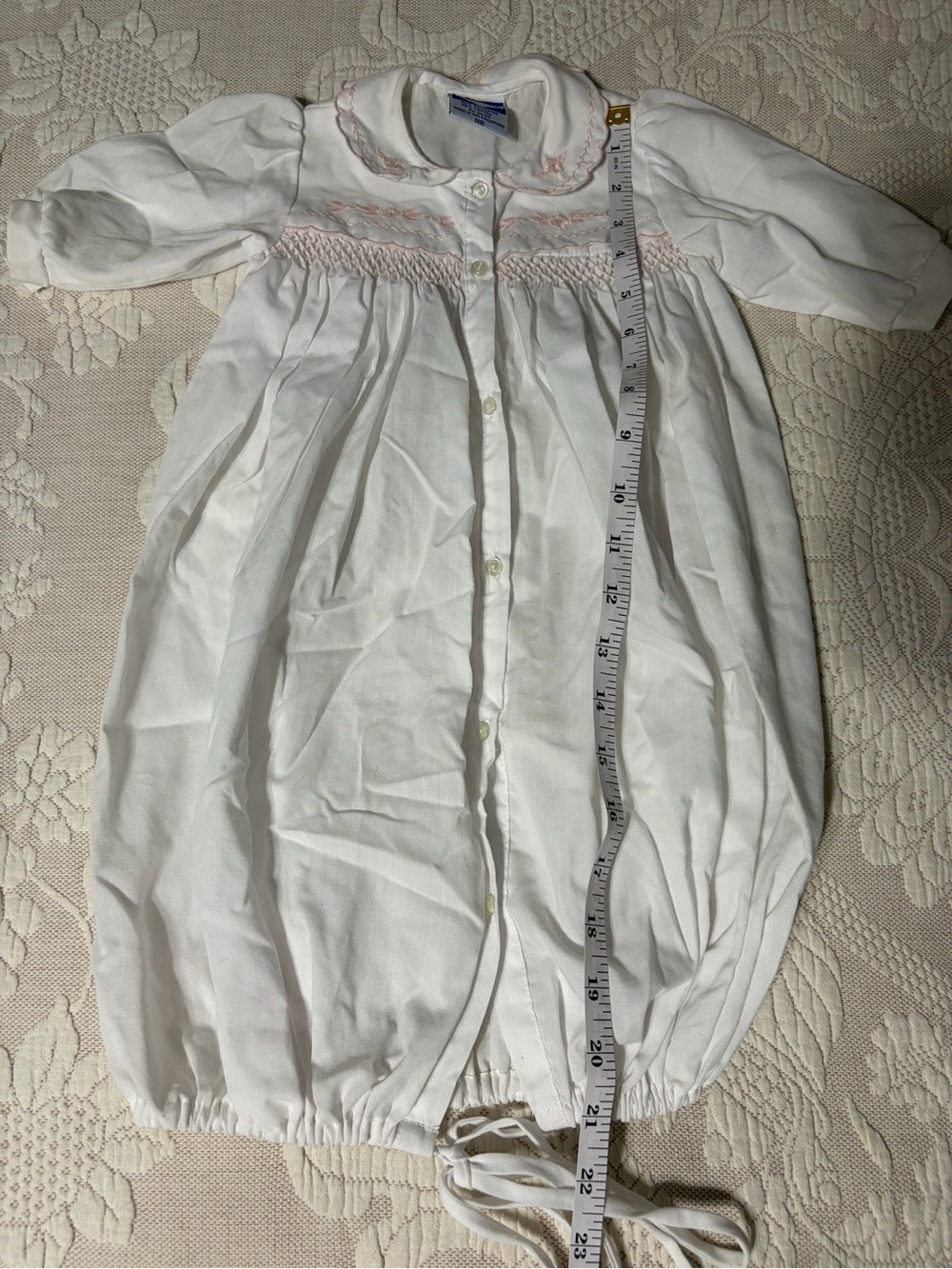 Carriage Boutique White Sleep Sack with Pink Smocking smoked gown - Picture 5 of 8
